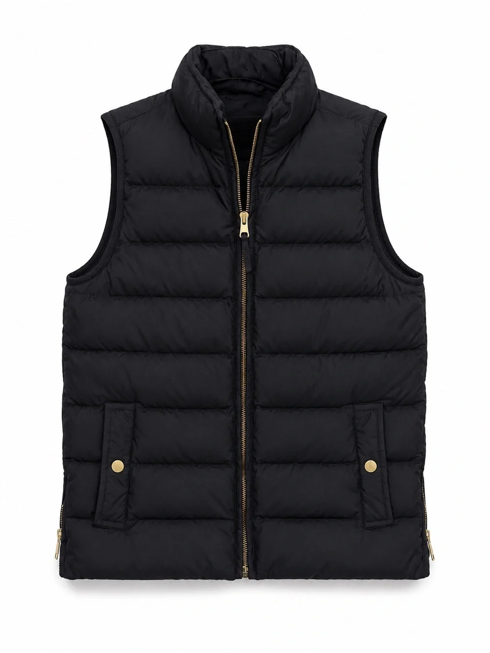 J. Crew Black Quilted Vest with Gold Hardware